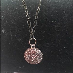 Champagne Diamond circle Pendant W/Rhodium chain⚜️